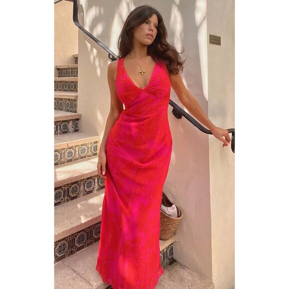 Hello Molly NWT Sz 6 Pink Orange Floral Jodie Midi Tank Dress V Neck - Picture 1 of 8